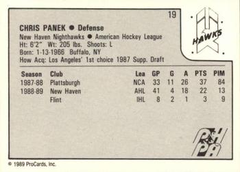 1989-90 ProCards AHL #19 Chris Panek Back