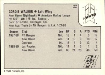 1989-90 ProCards AHL #22 Gordie Walker Back