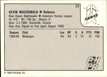1989-90 ProCards AHL #24 Kevin MacDonald Back