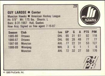 1989-90 ProCards AHL #29 Guy Larose Back