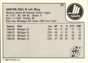 1989-90 ProCards AHL #30 Danton Cole Back