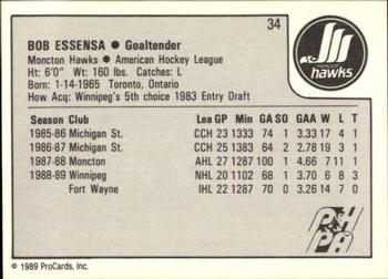 1989-90 ProCards AHL #34 Bob Essensa Back