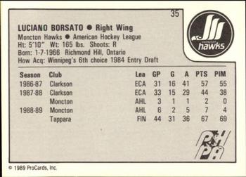 1989-90 ProCards AHL #35 Luciano Borsato Back