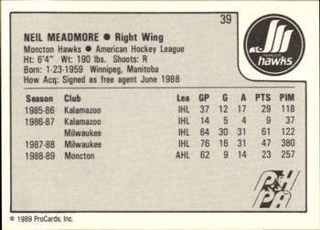 1989-90 ProCards AHL #39 Neil Meadmore Back