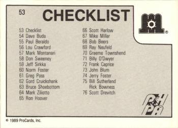 1989-90 ProCards AHL #53 Maine Checklist Back