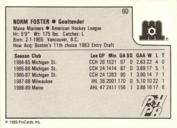 1989-90 ProCards AHL #60 Norm Foster Back