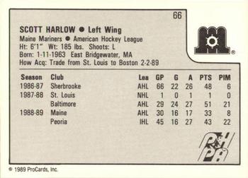 1989-90 ProCards AHL #66 Scott Harlow Back