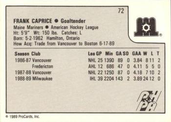1989-90 ProCards AHL #72 Frank Caprice Back