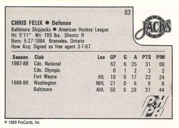 1989-90 ProCards AHL #83 Chris Felix Back