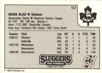 1989-90 ProCards AHL #107 Brian Blad Back
