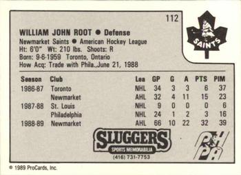 1989-90 ProCards AHL #112 Bill Root Back