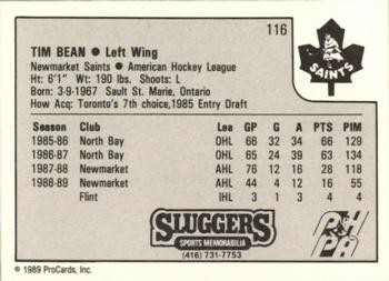 1989-90 ProCards AHL #116 Tim Bean Back