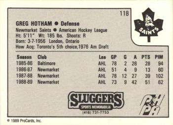 1989-90 ProCards AHL #118 Greg Hotham Back