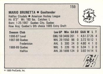 1989-90 ProCards AHL #159 Mario Brunetta Back