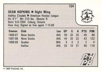 1989-90 ProCards AHL #164 Dean Hopkins Back