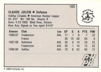 1989-90 ProCards AHL #165 Claude Julien Back