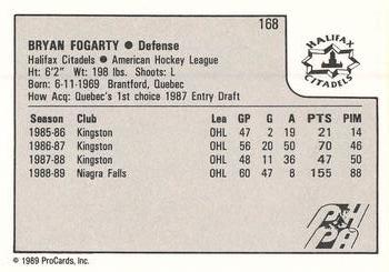 1989-90 ProCards AHL #168 Bryan Fogarty Back