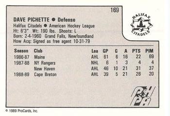 1989-90 ProCards AHL #169 Dave Pichette Back