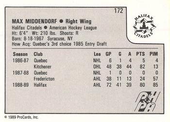 1989-90 ProCards AHL #172 Max Middendorf Back