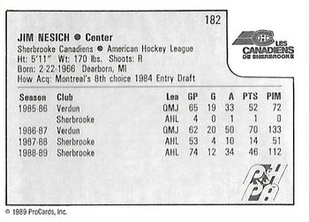 1989-90 ProCards AHL #182 Jim Nesich Back