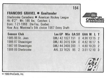 1989-90 ProCards AHL #184 Francois Gravel Back