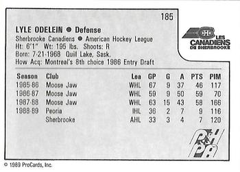 1989-90 ProCards AHL #185 Lyle Odelein Back