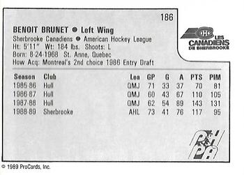 1989-90 ProCards AHL #186 Benoit Brunet Back