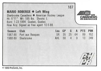 1989-90 ProCards AHL #187 Mario Roberge Back