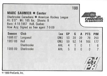 1989-90 ProCards AHL #188 Marc Saumier Back