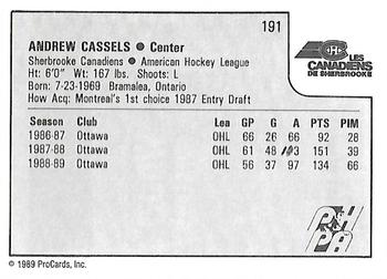 1989-90 ProCards AHL #191 Andrew Cassels Back