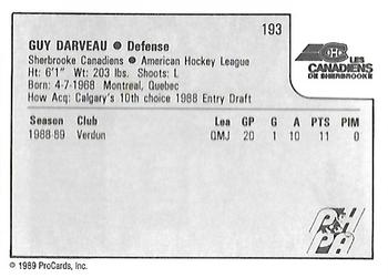 1989-90 ProCards AHL #193 Guy Darveau Back