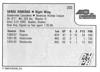 1989-90 ProCards AHL #200 Serge Roberge Back