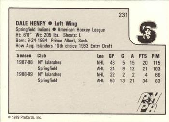 1989-90 ProCards AHL #231 Dale Henry Back