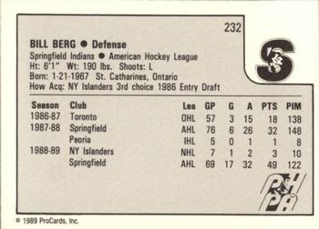 1989-90 ProCards AHL #232 Bill Berg Back