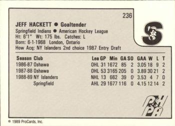 1989-90 ProCards AHL #236 Jeff Hackett Back