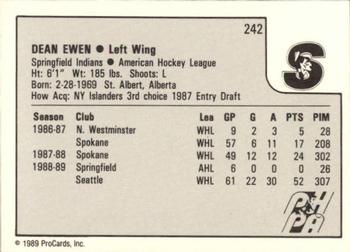 1989-90 ProCards AHL #242 Dean Ewen Back