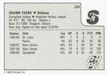 1989-90 ProCards AHL #244 Shawn Evans Back