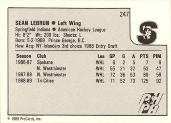 1989-90 ProCards AHL #247 Sean LeBrun Back