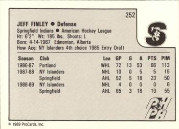 1989-90 ProCards AHL #252 Jeff Finley Back