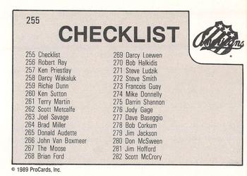 1989-90 ProCards AHL #255 Rochester Checklist Back