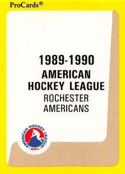 1989-90 ProCards AHL #255 Rochester Checklist Front