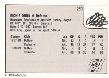 1989-90 ProCards AHL #259 Richie Dunn Back