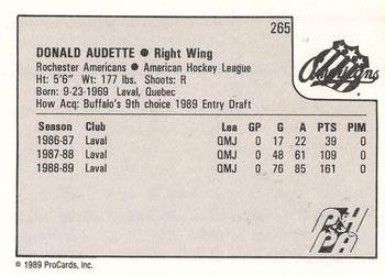 1989-90 ProCards AHL #265 Donald Audette Back