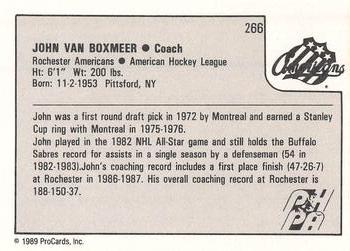 1989-90 ProCards AHL #266 John Van Boxmeer Back