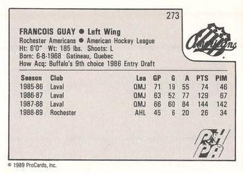1989-90 ProCards AHL #273 Francois Guay Back