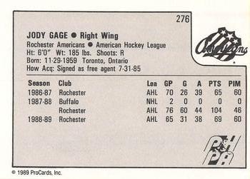 1989-90 ProCards AHL #276 Jody Gage Back