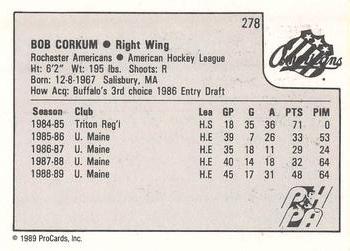 1989-90 ProCards AHL #278 Bob Corkum Back