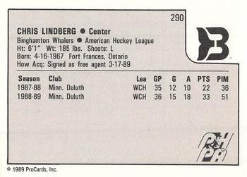 1989-90 ProCards AHL #290 Chris Lindberg Back
