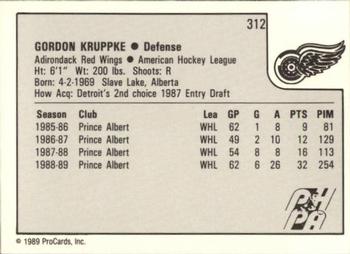 1989-90 ProCards AHL #312 Gord Kruppke Back