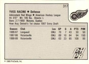 1989-90 ProCards AHL #317 Yves Racine Back
